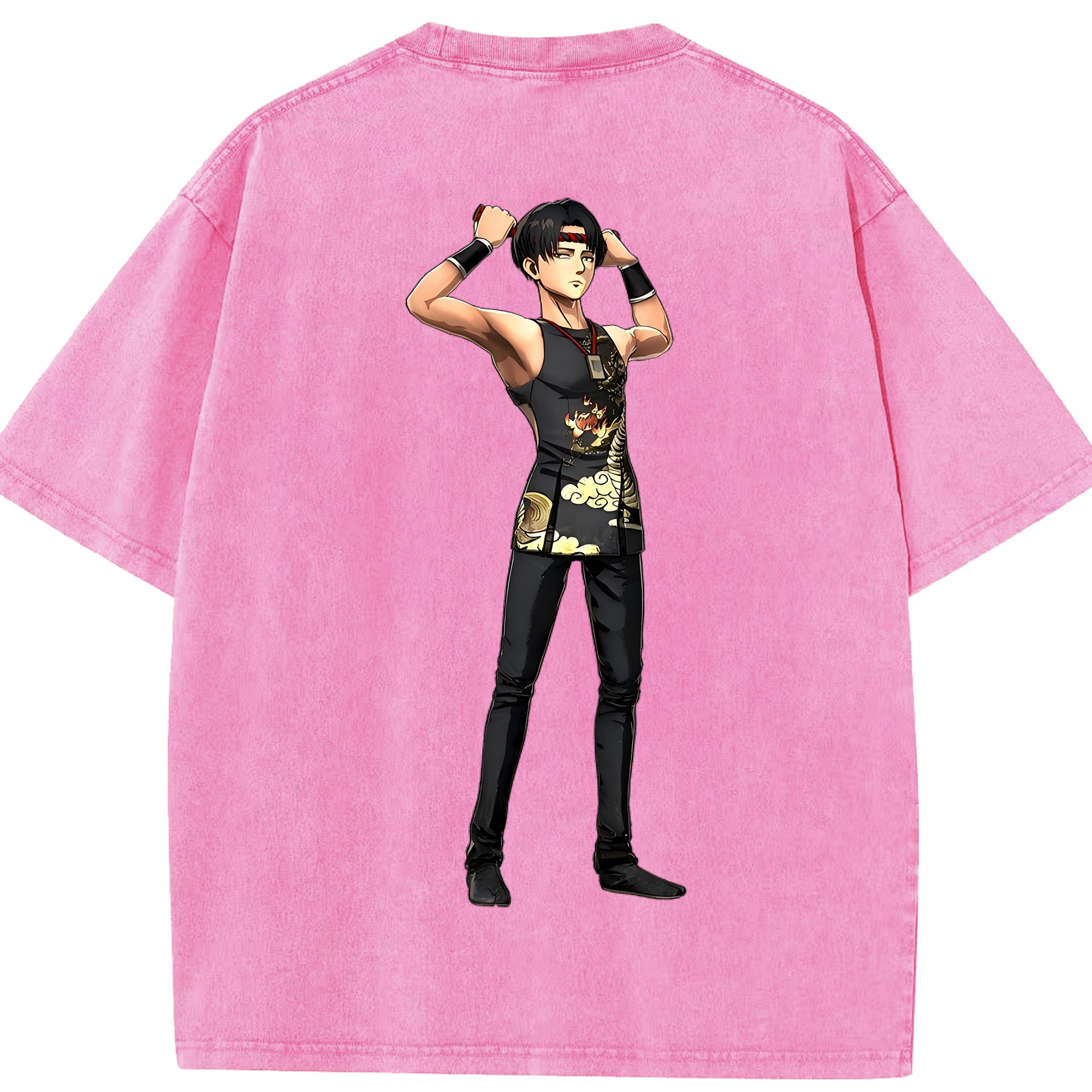 （画像用） 進撃の巨人 リヴァイ·アッカーマン Attack on Titan Levi Ackerman 綿100% ヴィンテージ風 半袖Tシャツ（背面プリント）